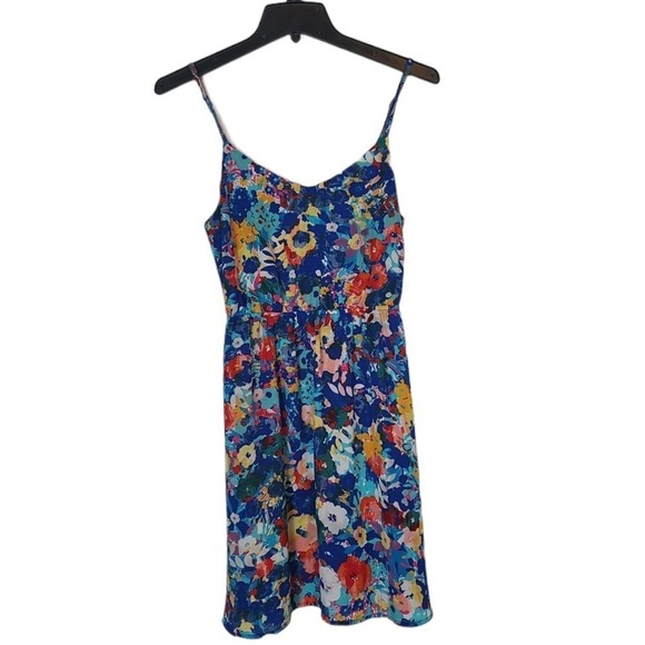 Aqua Blue Multicolor Floral Fit & Flare Mini Dress xSmall Preowned - Picture 6 of 8